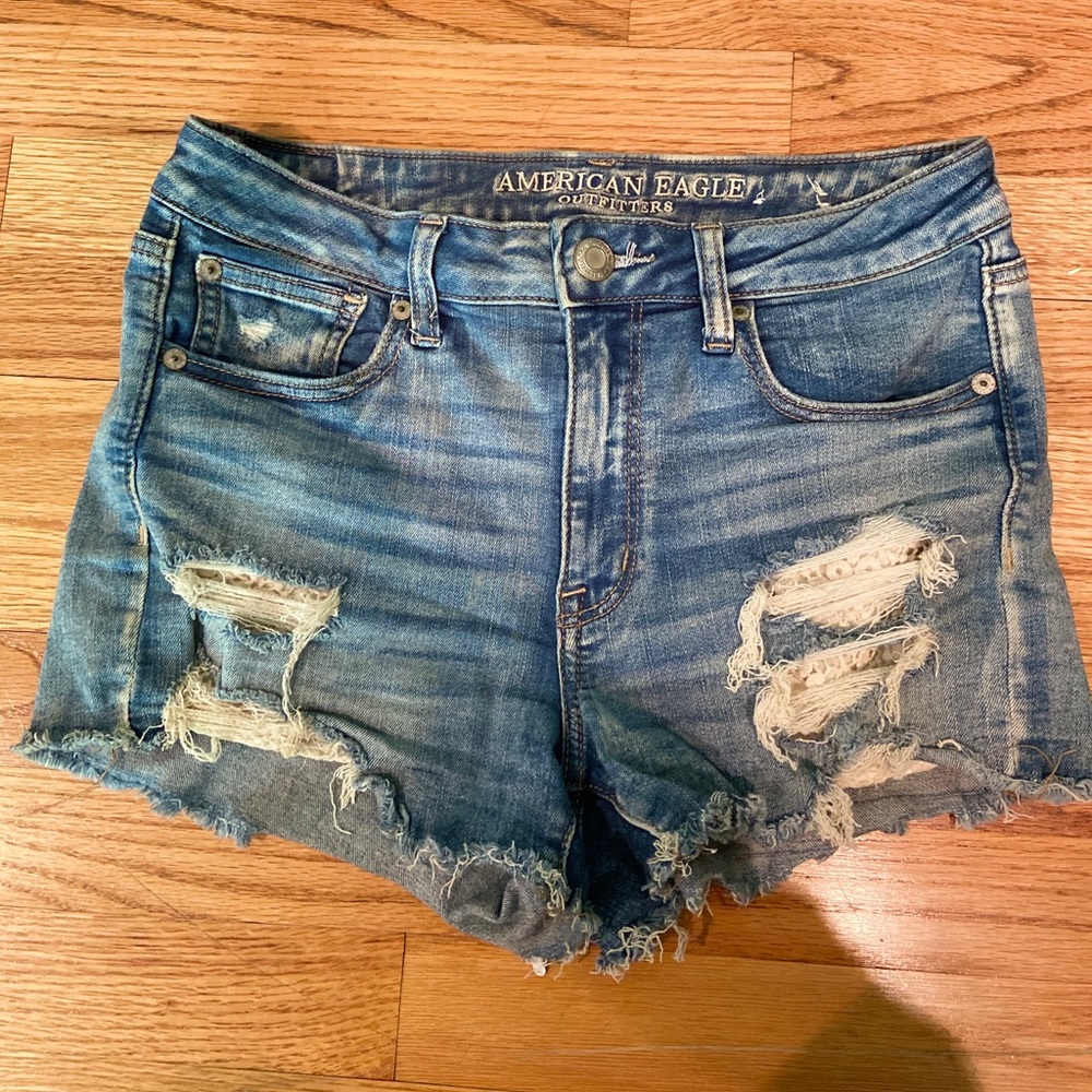 High rise distressed jean shorts